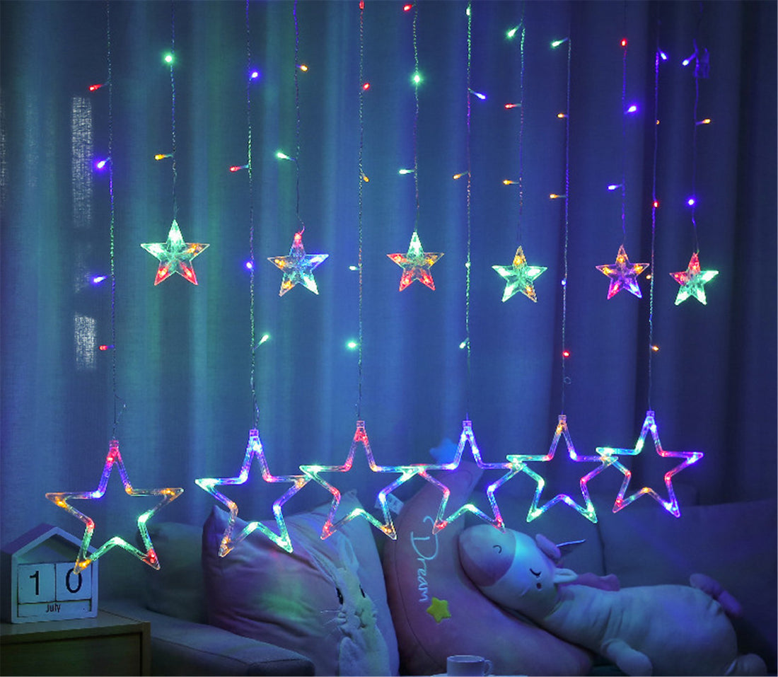 STODE® Multicolor 138 LED 12 Stars Curtain Lights - Star Fairy Lights for Home, Holiday, Christmas & Party Decor