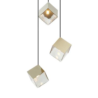 3-Light Cube Champagne Gold Chandelier - Stylish Ceiling Fixture for Modern Home Decor