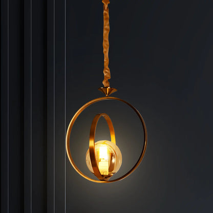 Golden Orbit LED Pendant Light - Stunning Hanging Fixture for Dining Rooms and Living Spaces