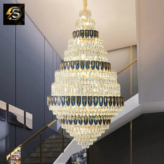 Luxury LED Crystal Chandelier for Villa | Grand Staircase Lighting Fixture | 1000x1800mm