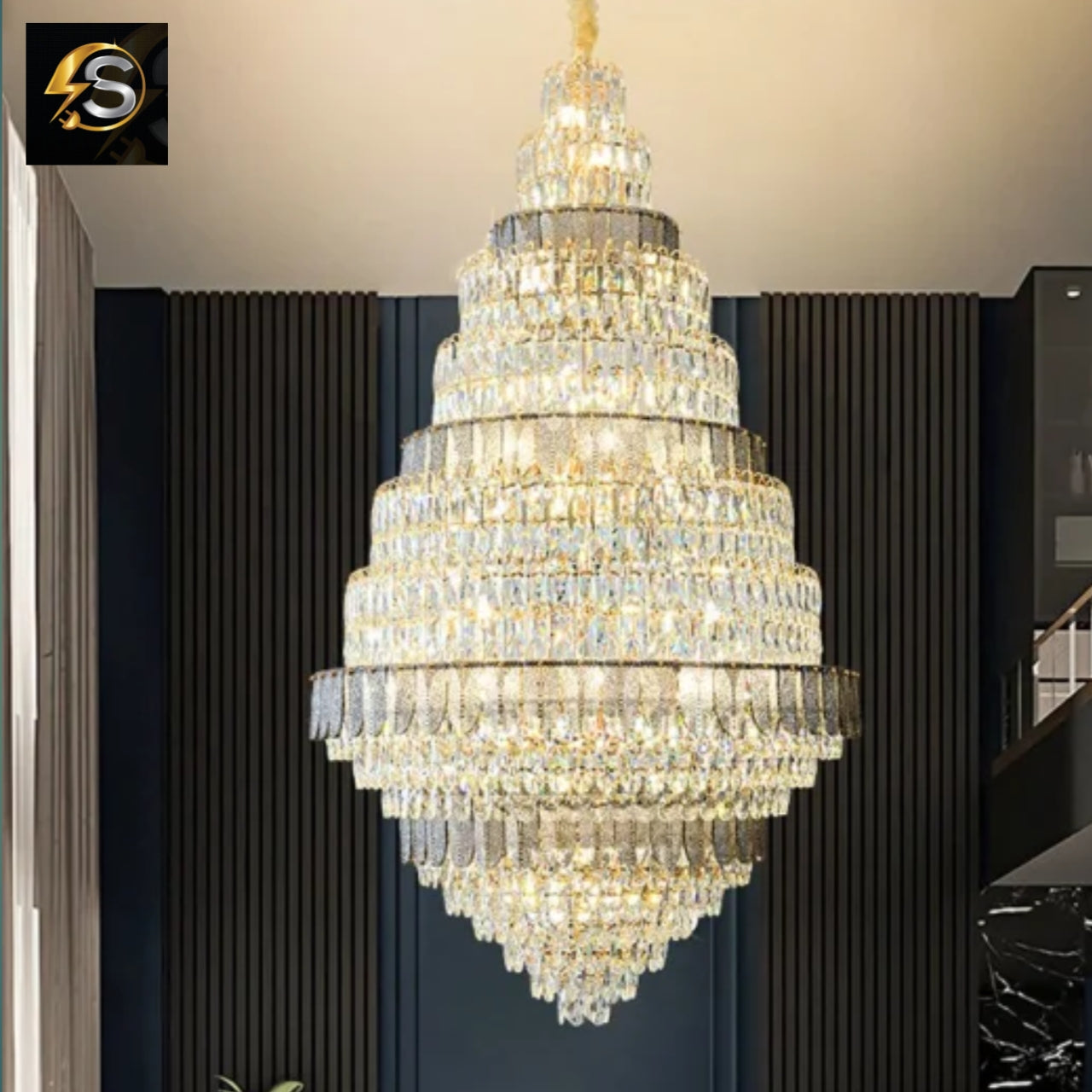 Luxury LED Crystal Chandelier for Villa | Grand Staircase Lighting Fixture | 1000x1800mm