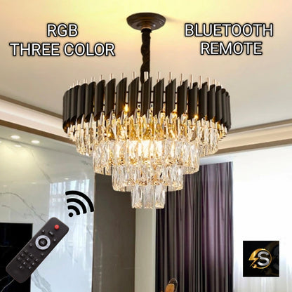 Black Mamba Round Chandelier – RGB + 3-Color Bluetooth Lighting with Remote Control & Rotating Feature