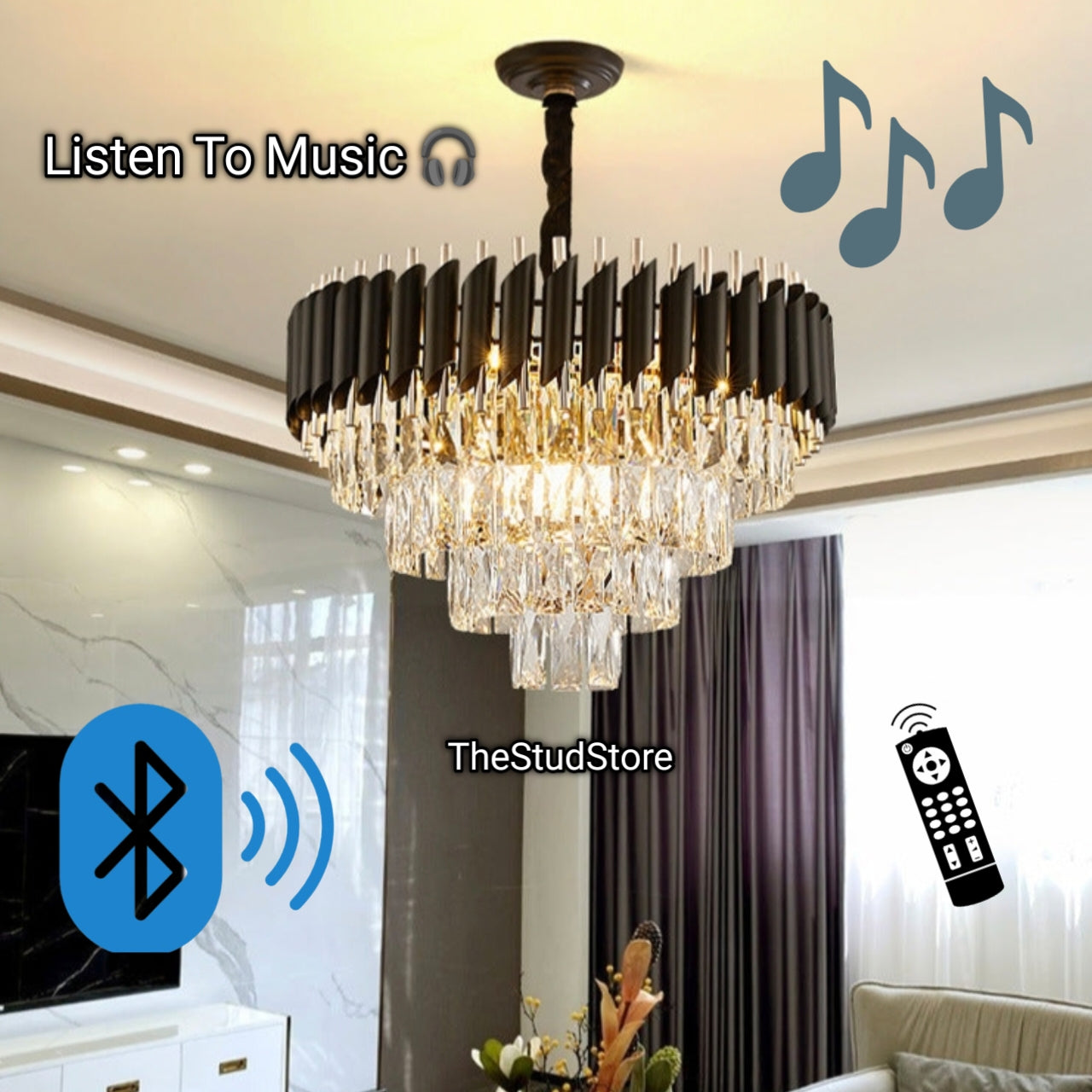 Black Mamba Round Chandelier – RGB + 3-Color Bluetooth Lighting with Remote Control & Rotating Feature