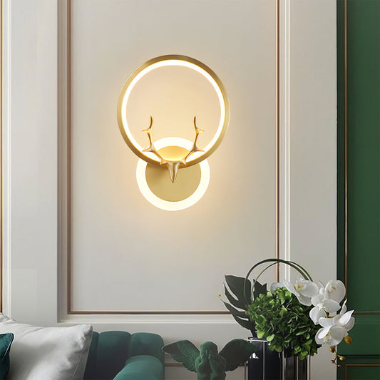 STODE® Mid-Century LED Brass Base 24W Wall Sconce - Modern Round Acrylic Antler Shape Decoration Light for Bedside, Living Room, and Hallway