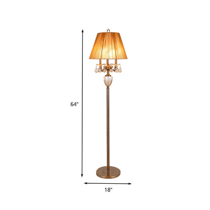 Beige Tapered Fabric Floor Lamp with Dangling Crystal Accents - Traditional Elegance for Reading & Ambient Lighting