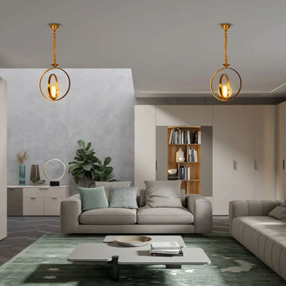 Golden Orbit LED Pendant Light - Stunning Hanging Fixture for Dining Rooms and Living Spaces