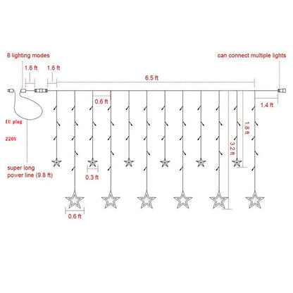 STODE® Multicolor 138 LED 12 Stars Curtain Lights - Star Fairy Lights for Home, Holiday, Christmas & Party Decor