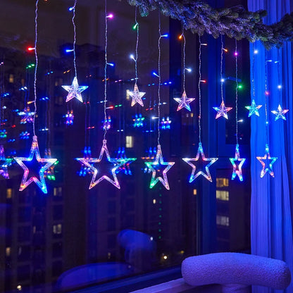 STODE® Multicolor 138 LED 12 Stars Curtain Lights - Star Fairy Lights for Home, Holiday, Christmas & Party Decor