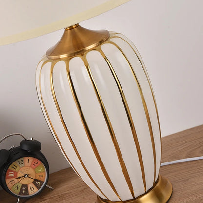 Vintage Table Lamp Ceramic Table Lamps Handmade Lamp Body With Fabric Shade For Living Room Bedroom Bedside Table Lamp Night Light For Bedroom