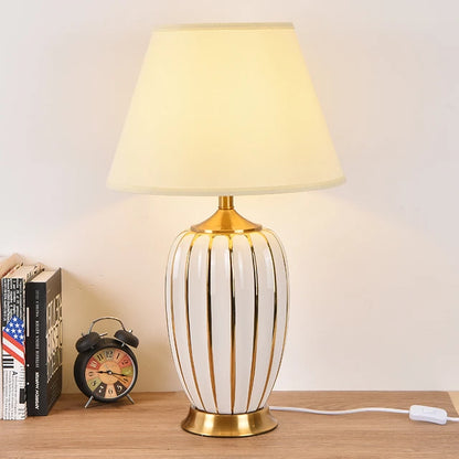 Vintage Table Lamp Ceramic Table Lamps Handmade Lamp Body With Fabric Shade For Living Room Bedroom Bedside Table Lamp Night Light For Bedroom