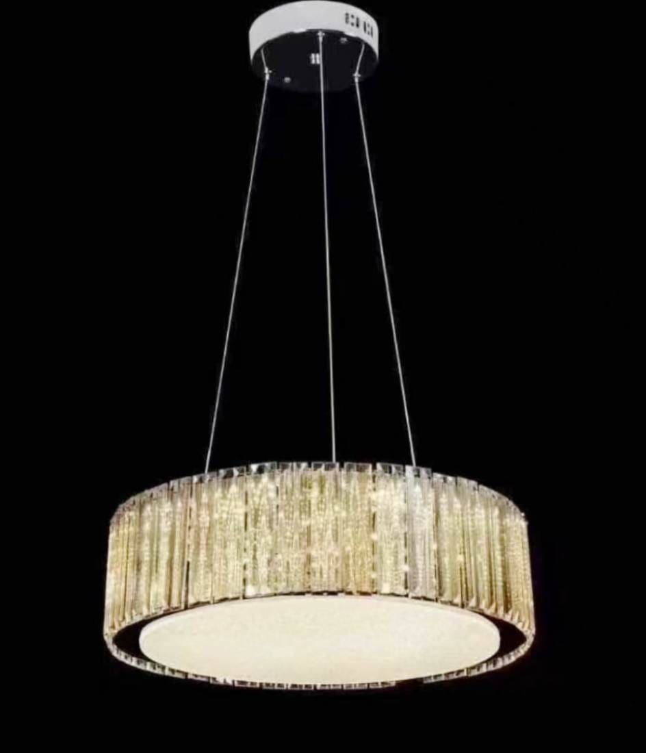 Crystal Decor Round Ceiling Pendant Chandelier – Height Suspension with Color-Changing LED Light