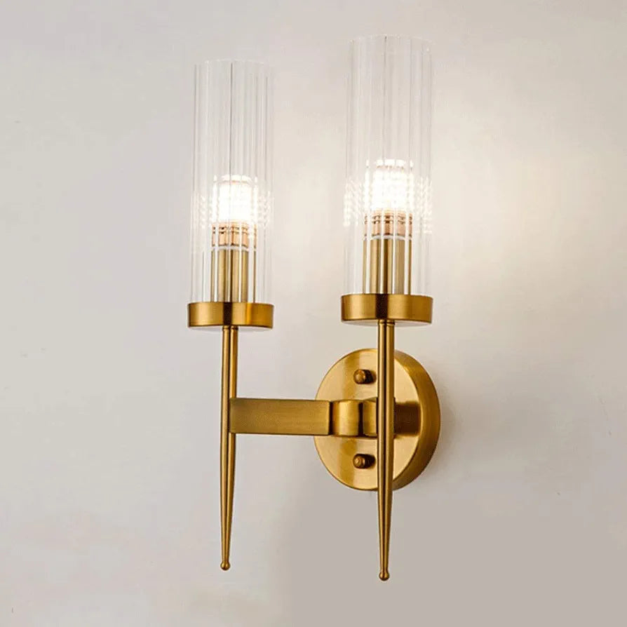 Nordic Gold Wall Lamp with Clear Glass Shade - Geometric Metal Sconce for Bedroom, Living Room, and Stair Decoration