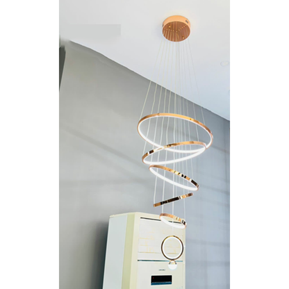 Elegant 5+1 Golden LED Ring Chandelier for Duplex Staircase - Modern Lighting Design