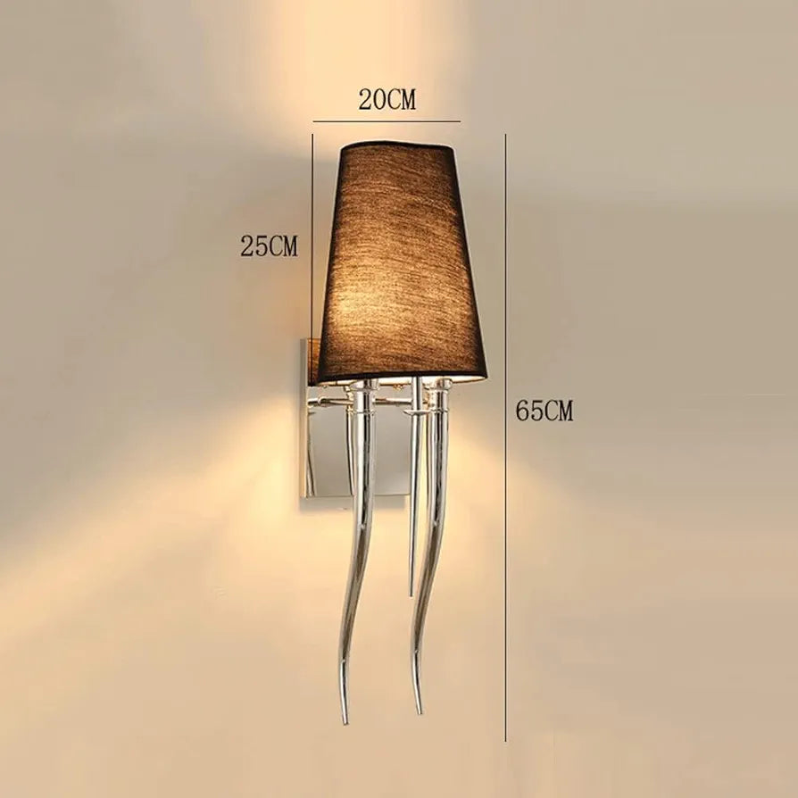 Chrome Metal Wall Light with Fabric Shade - Post Modern Artistic Wall Mount Lamp for Indoor Chandelier, E27 (Dark, 65cm)