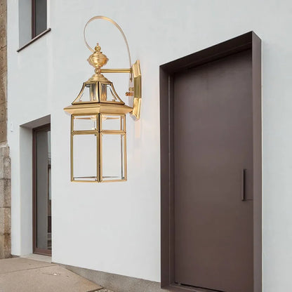 Waterproof Copper Outdoor Wall Lantern with Clear Glass - Decorative Wall-Mounted Light for Porch, Door, and Garage