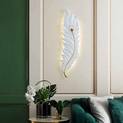 Krishna Ji Feather Wall Lamp - Elegant White Wall Lighting, 21W Dimmable LED Sconce with 3000K-6000K for Bedroom, Living Room, and Hallway Decor