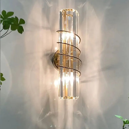 Cylindrical Crystal LED Wall Light - Dimmable E14*2 Fixture for Luxury Interior Decor, Ideal for Bedroom, Study, and Aisle Lighting