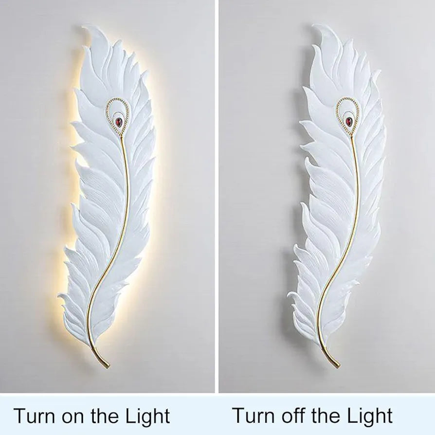 Krishna Ji Feather Wall Lamp - Elegant White Wall Lighting, 21W Dimmable LED Sconce with 3000K-6000K for Bedroom, Living Room, and Hallway Decor