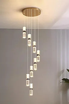 Bamboo Crystal Staircase Lamp - 12-Head Long Rotating Chandelier for Duplex & Villa Living Room - Modern Luxury Loft Apartment Lighting