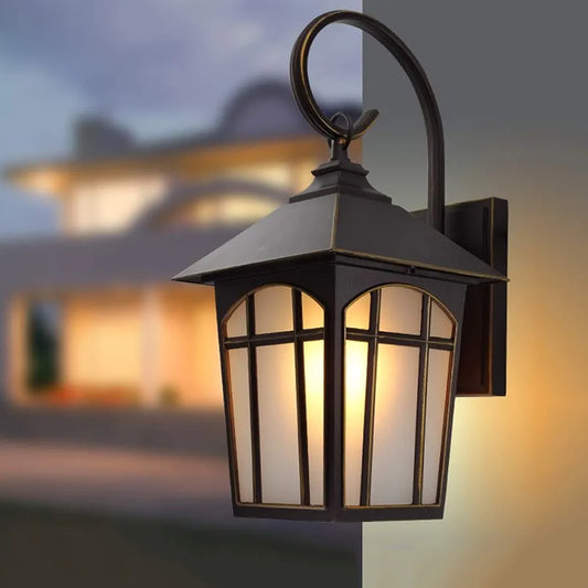 Stylish Waterproof Outdoor Wall Lamp – Vintage Industrial Wrought Iron Glass Lantern Sconce for Patios and Porches