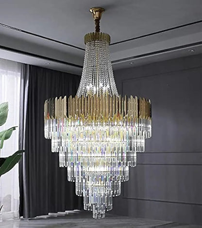 High-End Gold Crystal Chandelier - Luxury LED Lighting for Villas & Grand Living Rooms