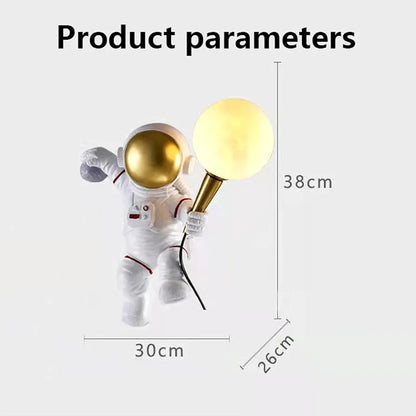 Astronaut Style LED Wall Sconce - Child Resin Cartoon Wall Mounted Lamp for Kids' Bedroom, Dining Room, and Living Room Decor