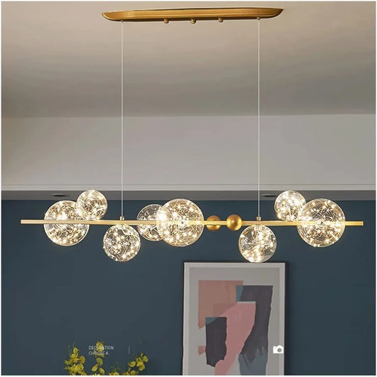 Gypsophila Creative Round Glass Hanging Lamp - 8-Light LED Ceiling Pendant Light Fixture for Dining Table, Bar, Bedroom, and Living Room