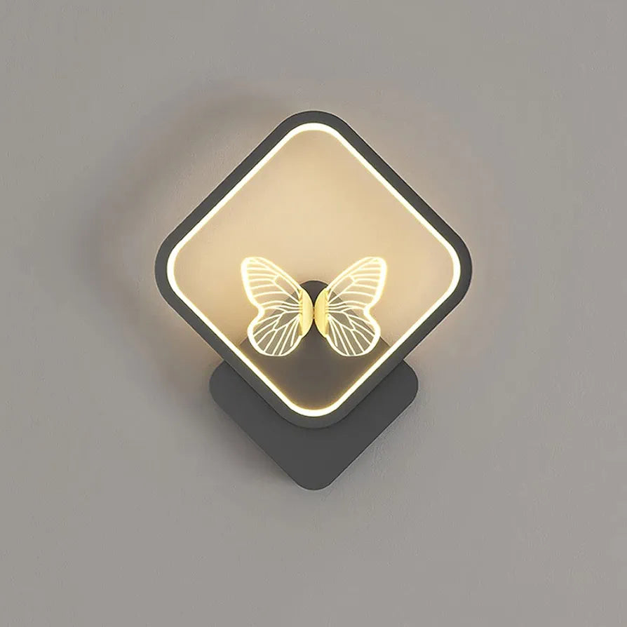 Square Butterfly Acrylic Lampshade Wall Sconce - Modern 15W LED Semi-Flush Mount Geometric Lighting Fixture for Bedroom and Bedside