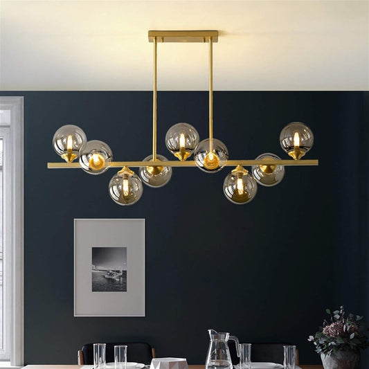 9-Head Nordic Modern LED Pendant Light - Elegant Gold and Glass Ball Hanging Lamp for Contemporary Spaces