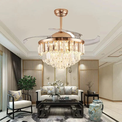 Luxury Chandelier Ceiling Fan with BLDC Technology & 3 Color LED Lights - Remote Controlled Elegance