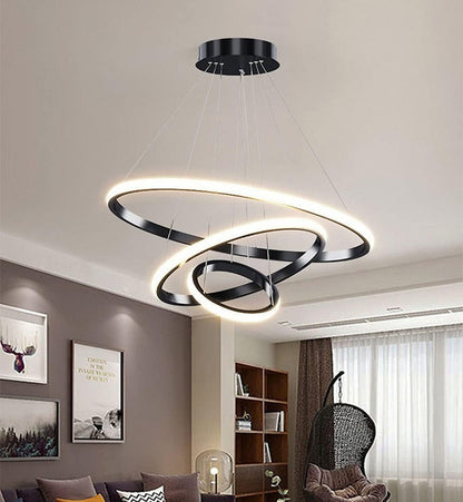 Modern 3 Ring LED Pendant Light in Black - Sleek Hanging Fixture for Contemporary Home Décor