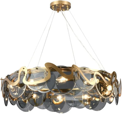 Grey Crystal Chandelier - Post-Modern Round & Oval Ceiling Light for Living Room, Bedroom & Dining Room