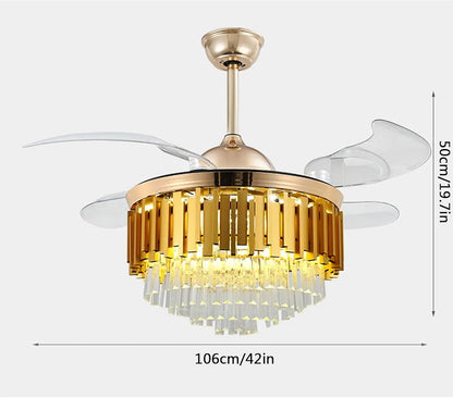 Invisible Retractable Blades Chandelier Ceiling Fan - 3 Color Settings, 6-Speed with Remote Control for Bedroom, Living Room, Hotel, and Dining Room Decor