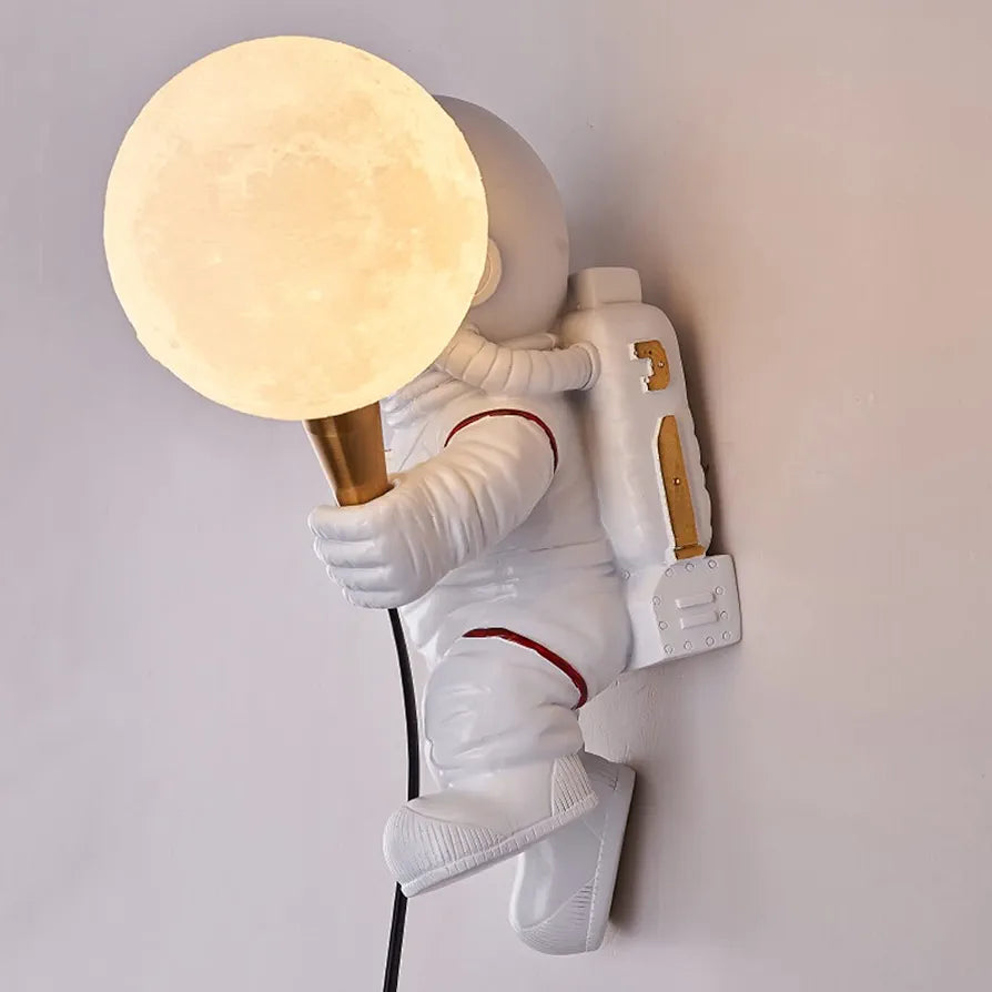 Astronaut Style LED Wall Sconce - Child Resin Cartoon Wall Mounted Lamp for Kids' Bedroom, Dining Room, and Living Room Decor