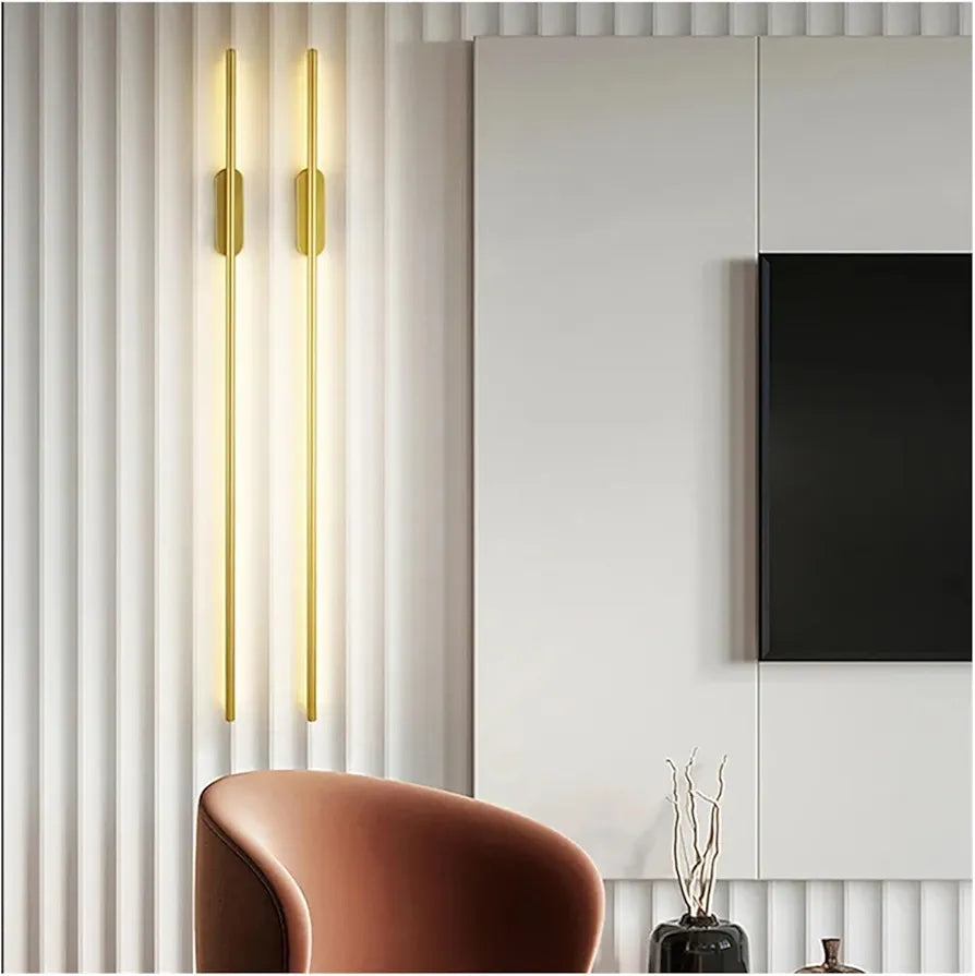 Strip LED Living Room Wall Light - Modern Full Copper Wall Lighting for Sofa Background and Bedroom Bedside - Height 1200mm