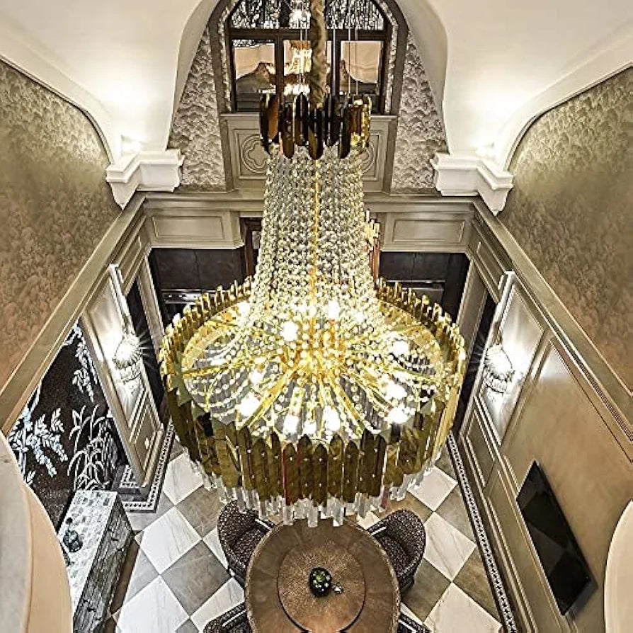 High-End Gold Crystal Chandelier - Luxury LED Lighting for Villas & Grand Living Rooms