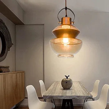 Retro Nostalgia Pendant Lights - Amber Glass Lampshade Chandelier, Creative Northern European Style Hanging Lights for Restaurant, Living Room, Kitchen, and Bedroom Decor