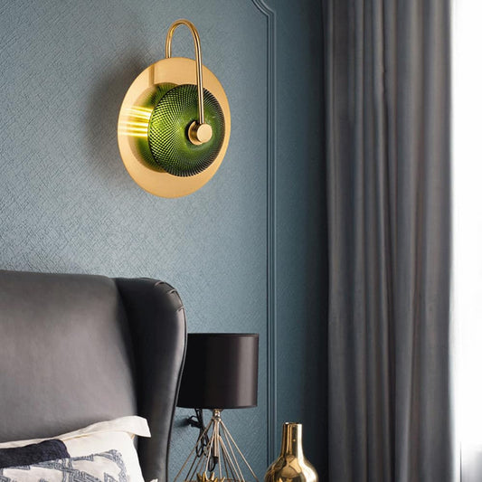 Creative Circular Glass Wall Lamp - Golden Accent for Home & Indoor Spaces (Green)