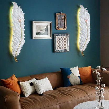 Krishna Ji Feather Wall Lamp - Elegant White Wall Lighting, 21W Dimmable LED Sconce with 3000K-6000K for Bedroom, Living Room, and Hallway Decor