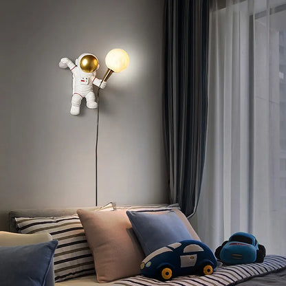 Astronaut Style LED Wall Sconce - Child Resin Cartoon Wall Mounted Lamp for Kids' Bedroom, Dining Room, and Living Room Decor