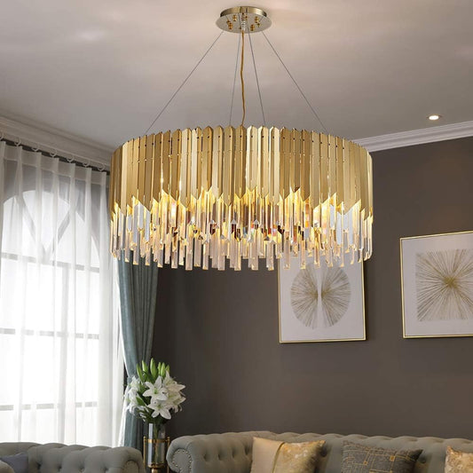 Luxury Modern Round Gold LED Crystal Chandelier – Elegant Lighting for Kitchen Islands