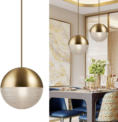 Modern Spherical Chandelier - Antique Light Fixture with Round Glass Globe Lampshade for Bedside, Entryway, and Porch Decor