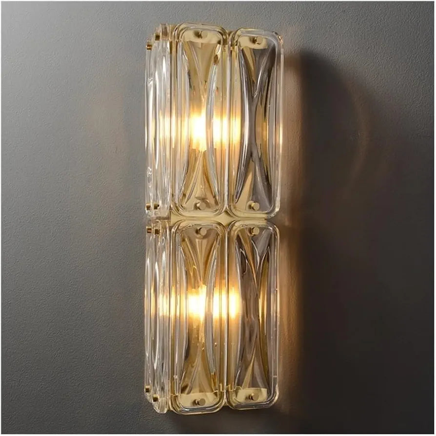 Water Pattern Glass Wall Sconces - Gold E14 Luxury Vanity Wall Light Fixtures for Bathroom, Bedroom, and Hallway