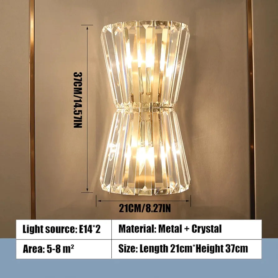 Up Down Wall Lamp – 2-Light Modern Crystal Sconce for Bathroom, Vanity, and Bedroom, Gold Metal Linear Design