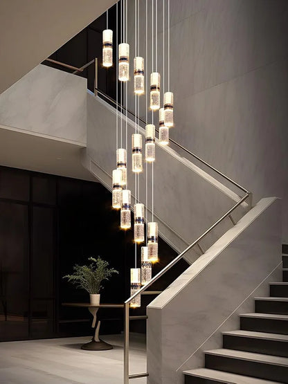 Bamboo Crystal Staircase Lamp - 12-Head Long Rotating Chandelier for Duplex & Villa Living Room - Modern Luxury Loft Apartment Lighting