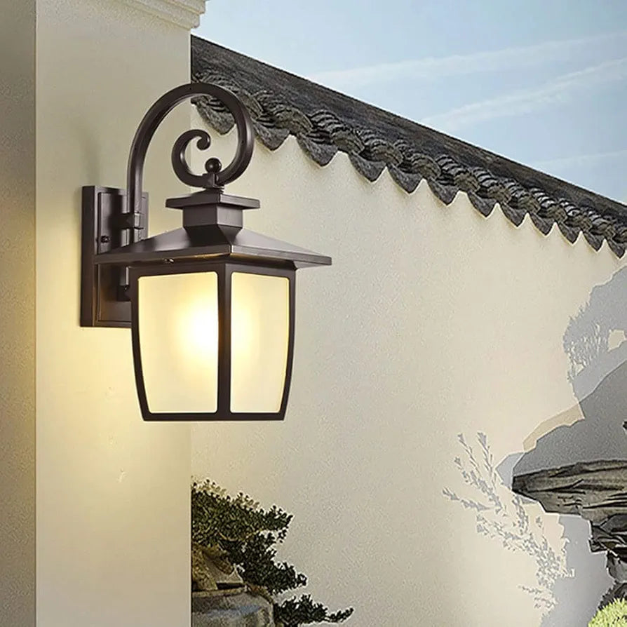 Outdoor Wall Lamps - Black Aluminum Finish Traditional Housing Light, IP43 Waterproof Exterior Wall Fixture for Front Door, Garden, or Backyard Decor