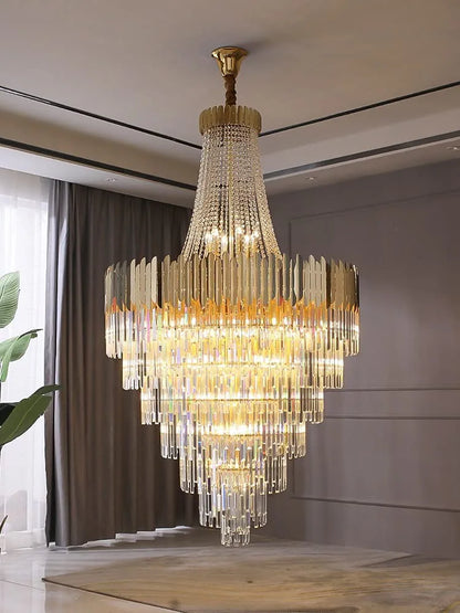 High-End Gold Crystal Chandelier - Luxury LED Lighting for Villas & Grand Living Rooms