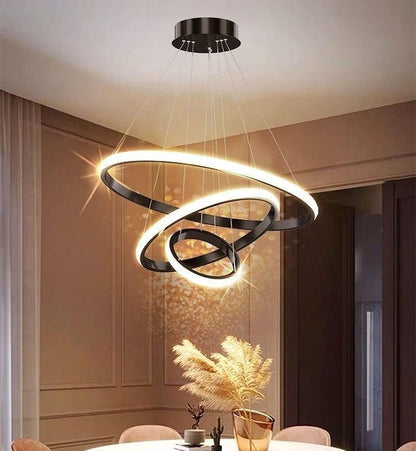 Modern 3 Ring LED Pendant Light in Black - Sleek Hanging Fixture for Contemporary Home Décor