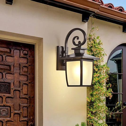 Outdoor Wall Lamps - Black Aluminum Finish Traditional Housing Light, IP43 Waterproof Exterior Wall Fixture for Front Door, Garden, or Backyard Decor