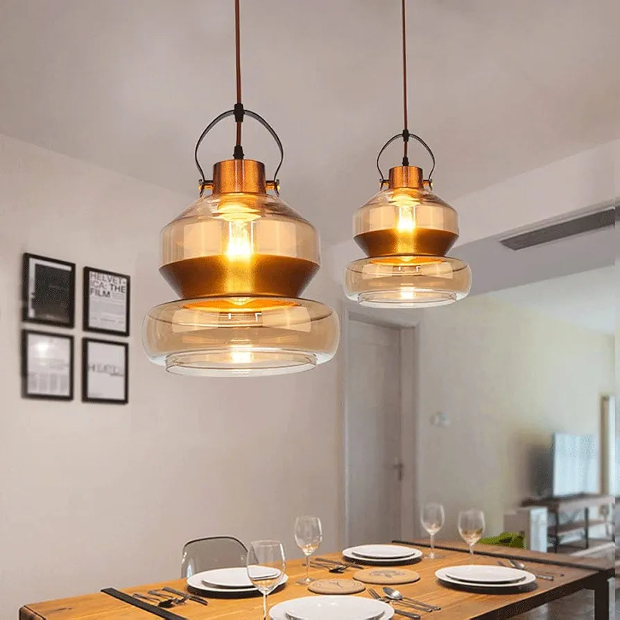 Retro Nostalgia Pendant Lights - Amber Glass Lampshade Chandelier, Creative Northern European Style Hanging Lights for Restaurant, Living Room, Kitchen, and Bedroom Decor